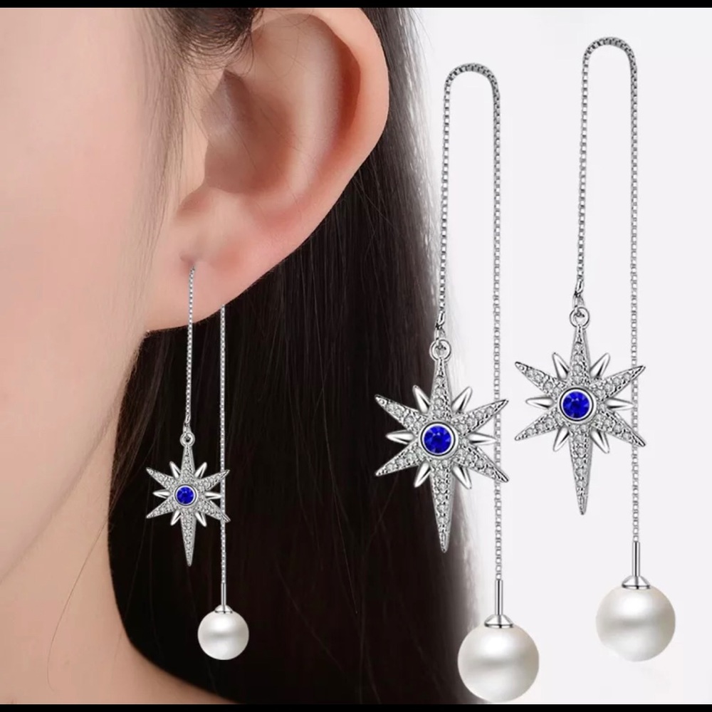 sale🎁filled 925 dangle silver sapphire earring 🎁